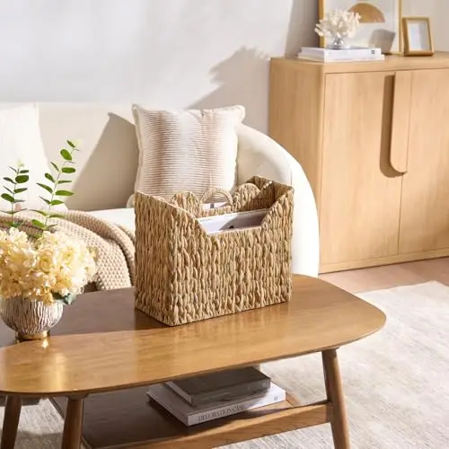 Water Hyacinth Woven Magazine Basket With Scallop Edge And Handle, Divided Storage For Living Room Office Bathroom
Water Hyacinth Woven Magazine Basket With Scallop Edge And Handle, Divided Storage For Living Room Office Bathroom