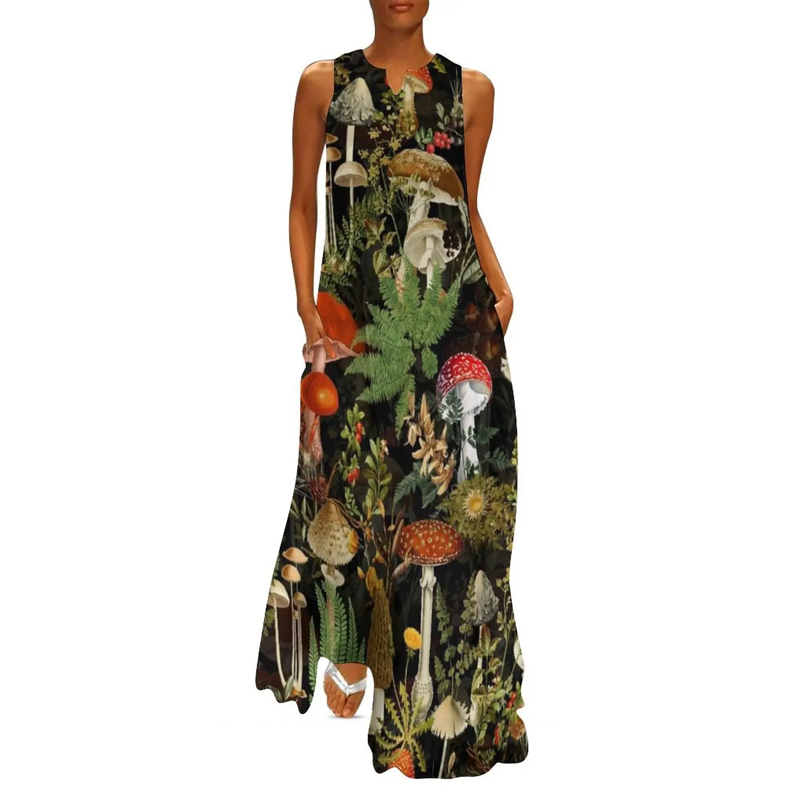 Vintage Midnight Mushrooms Forest Botanical Night Garden Pattern - Black Colorful Nightgarden Long Dress
Vintage Midnight Mushrooms Forest Botanical Night Garden Pattern - Black Colorful Nightgarden Long Dress