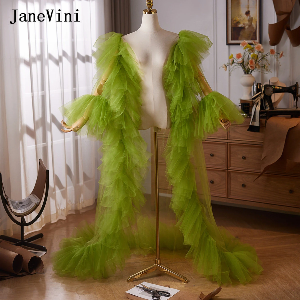 JaneVini Green Ruffled Tulle Bridal Shawl Cape Long Train Puff Long Sleeve Party Wedding Jacket Coat Shrug Sheer Tiered Cover Up
JaneVini Green Ruffled Tulle Bridal Shawl Cape Long Train Puff Long Sleeve Party Wedding Jacket Coat Shrug Sheer Tiered Cover Up