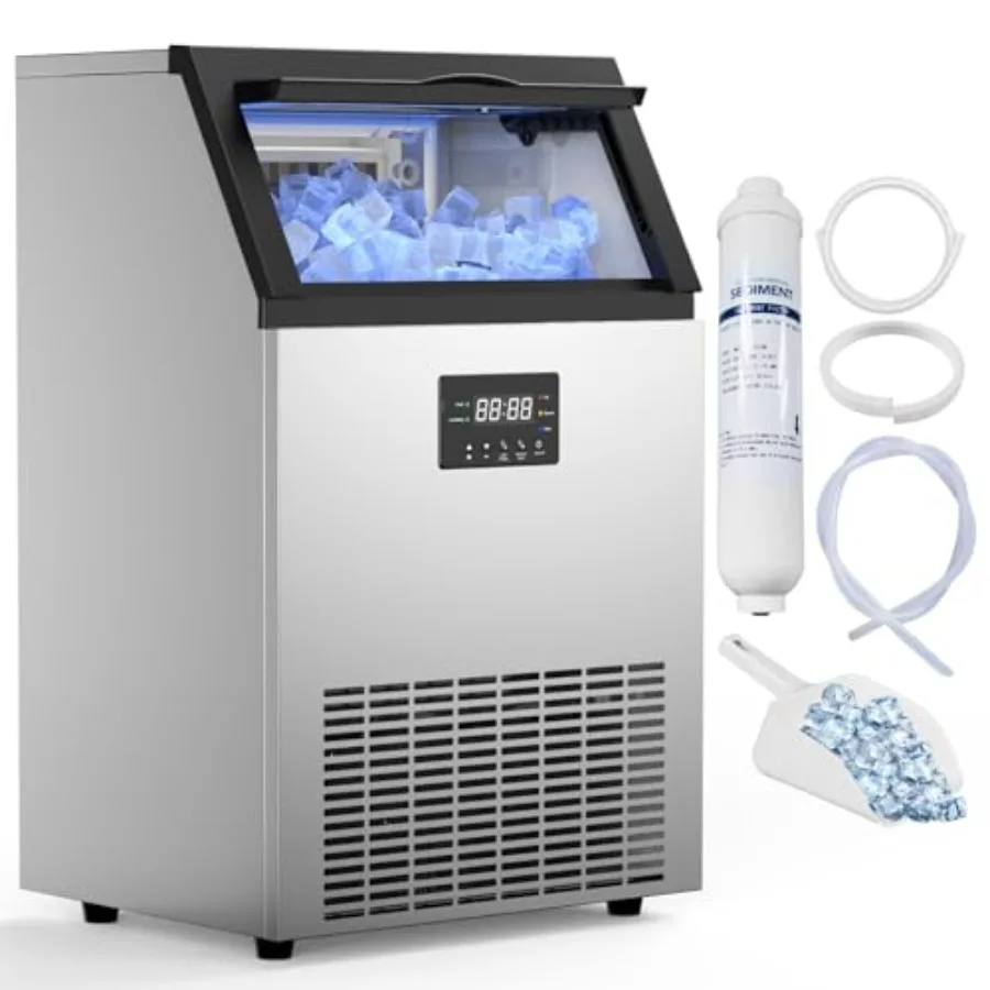 Commercial ice machine: 200 lbs/24h output, 50 lbs storage, stainless steel, silver, self-cleaning function, ideal for restaura
Commercial ice machine: 200 lbs/24h output, 50 lbs storage, stainless steel, silver, self-cleaning function, ideal for restaura