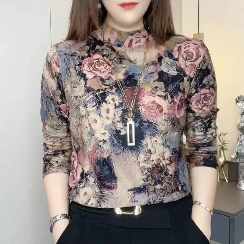 Spring Autumn Women's Pullover Turtleneck Plant&Flowers Floral Printed Long Sleeved T-shirt Undershirt Slim Fashion Casual Tops
Spring Autumn Women's Pullover Turtleneck Plant&Flowers Floral Printed Long Sleeved T-shirt Undershirt Slim Fashion Casual Tops
