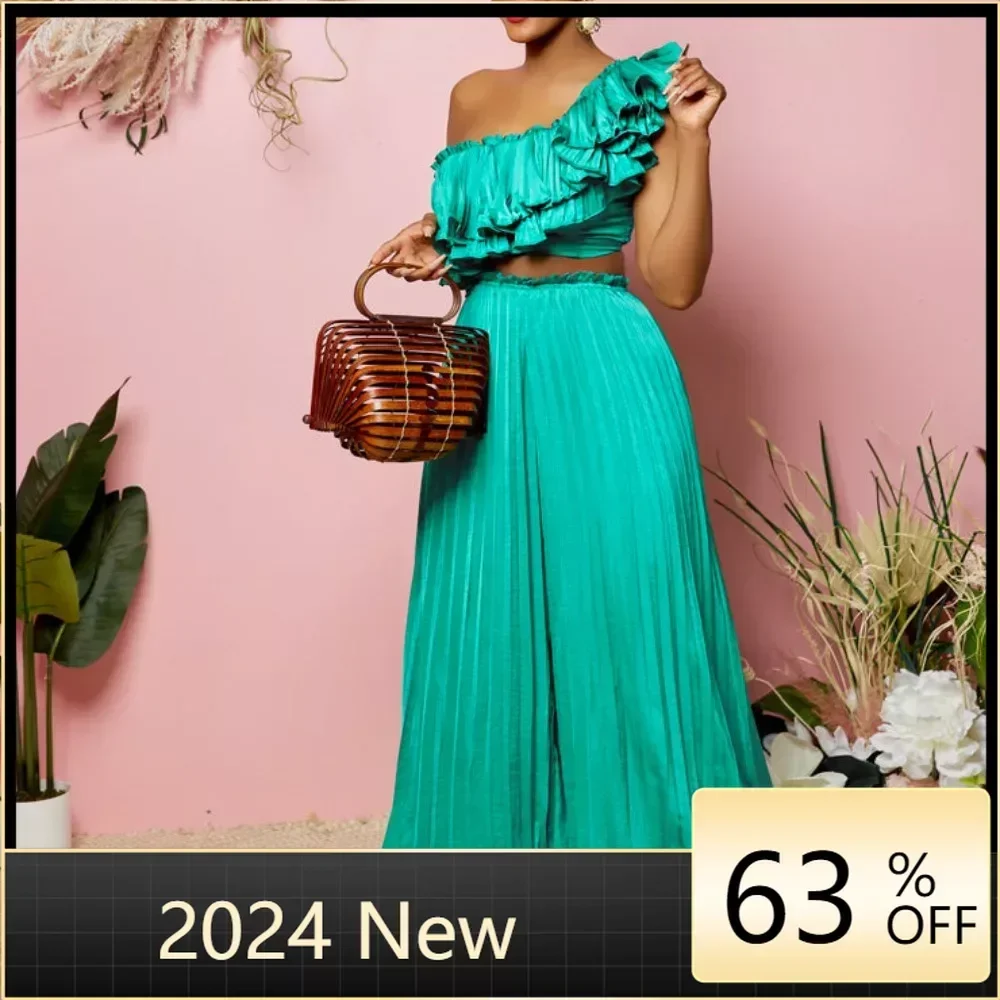 Women Pleated Elegant Two 2 Piece Set Butterfly Sleeve One Shoulder Crop Top Wide Leg Pants Suit Streetwear Club Party Outfits
Women Pleated Elegant Two 2 Piece Set Butterfly Sleeve One Shoulder Crop Top Wide Leg Pants Suit Streetwear Club Party Outfits