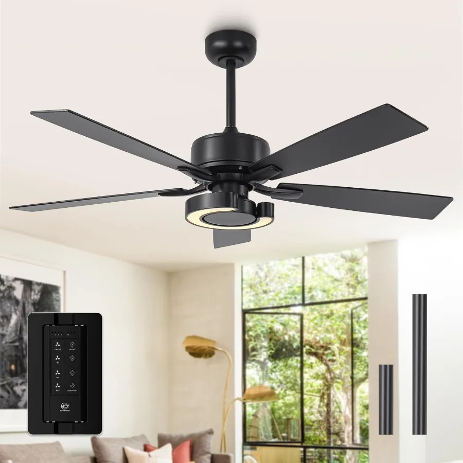 52 Inch Black Ceiling Fan with Integrated Lights and Remote Control for Bedroom DC Motor 6-Speed Adjustable Fan with 5 Reversib
52 Inch Black Ceiling Fan with Integrated Lights and Remote Control for Bedroom DC Motor 6-Speed Adjustable Fan with 5 Reversib