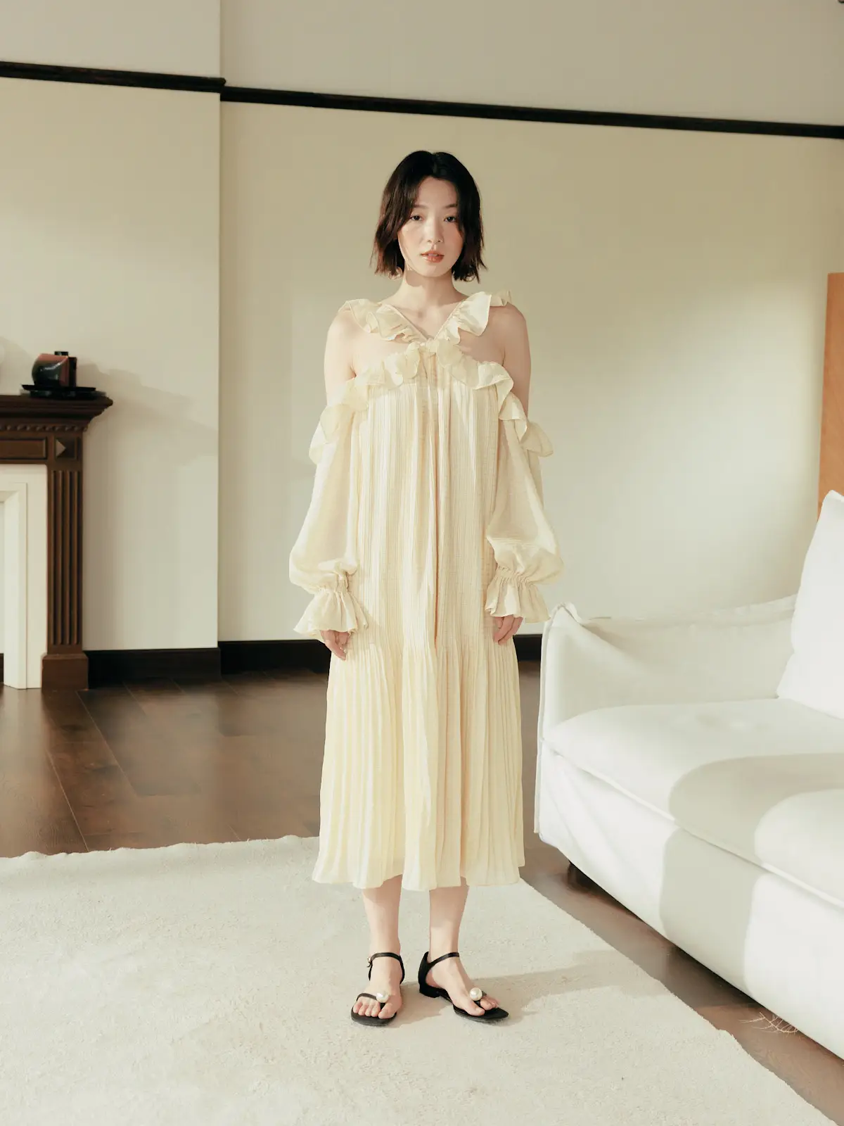 FrigidOrg 23ss Lemon Poem Southern French Style Gown with Lace Collar Mixed Silk Pressed Pleats Long Sleeve V-neck Bohemian D...
FrigidOrg 23ss Lemon Poem Southern French Style Gown with Lace Collar Mixed Silk Pressed Pleats Long Sleeve V-neck Bohemian D...