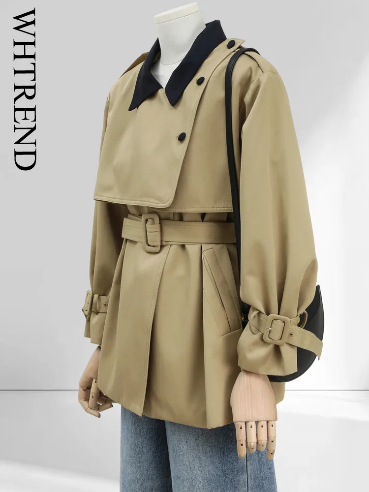 WHTREND Короткий плащ цвета хаки для женщин, весна-осень 2024, новинка, отложной воротник, пояс, куртка со сборкой на талии, WH1566
WHTREND Короткий плащ цвета хаки для женщин, весна-осень 2024, новинка, отложной воротник, пояс, куртка со сборкой на талии, WH1566
