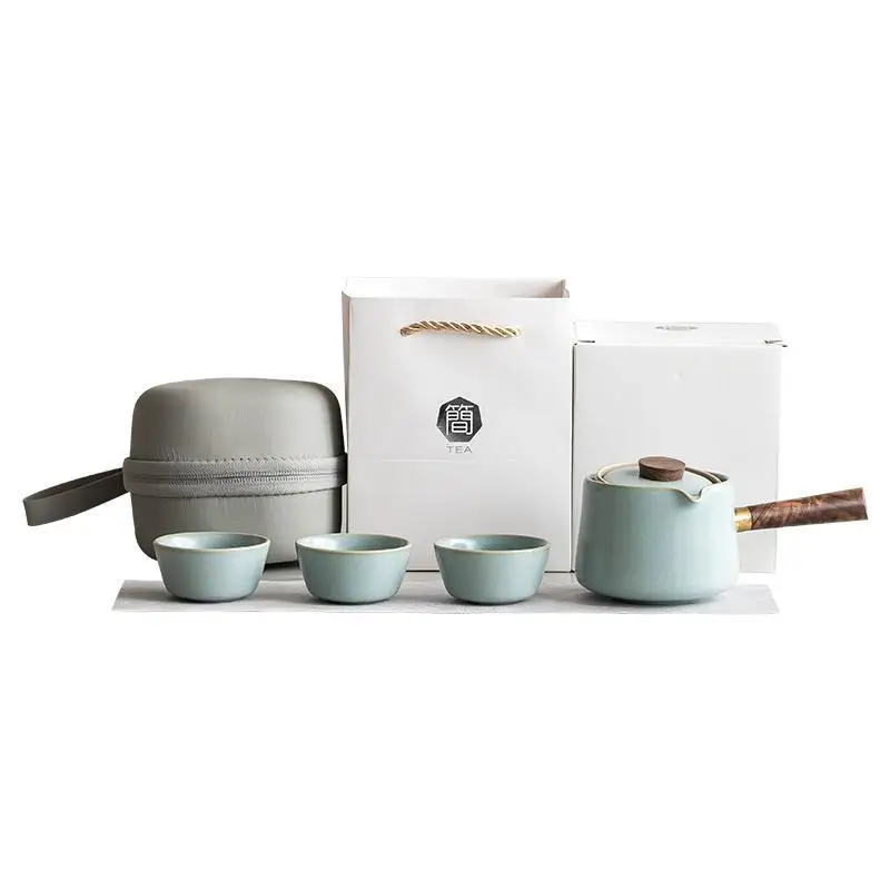 PYH Tianqing Ru kiln side handle pot tea set creative rotation teapot tea home outdoor not hot, one pot three
PYH Tianqing Ru kiln side handle pot tea set creative rotation teapot tea home outdoor not hot, one pot three
