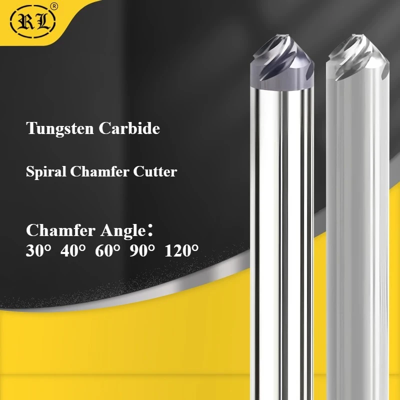 R L Tungsten Steel Spiral Chamfer Cutter, 4-Flute, 90-Degree for Steel, 60-Degree Solid for Aluminum, Cemented Carbide
R L Tungsten Steel Spiral Chamfer Cutter, 4-Flute, 90-Degree for Steel, 60-Degree Solid for Aluminum, Cemented Carbide