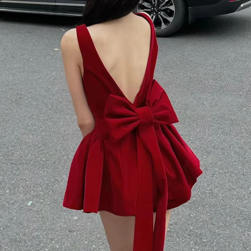 V Line Big Bow Backless Red Short Dress Square Collar Elegant Women Sleeveless Mini Dresses Summer A-line Dress Cute
V Line Big Bow Backless Red Short Dress Square Collar Elegant Women Sleeveless Mini Dresses Summer A-line Dress Cute