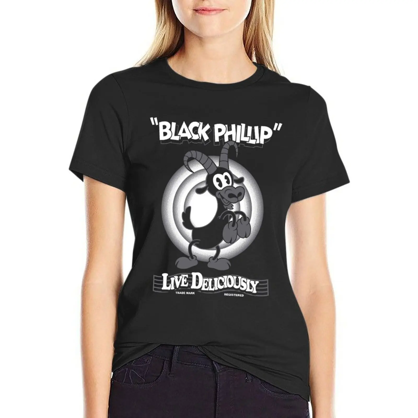 Black Phillip - Vintage Cartoon - Witch - Goth Occult Live Deliciously Classic . T-Shirt aesthetic clothes t shirts for Women
Black Phillip - Vintage Cartoon - Witch - Goth Occult Live Deliciously Classic . T-Shirt aesthetic clothes t shirts for Women