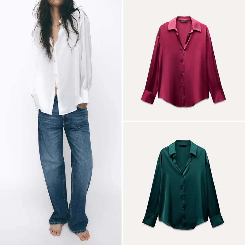 Classic Silken Satin Long Sve irt Spring 2025 Women's Faion Turn-down Collar Dra Quali Polyester Fiber 00%
Classic Silken Satin Long Sve irt Spring 2025 Women's Faion Turn-down Collar Dra Quali Polyester Fiber 00%
