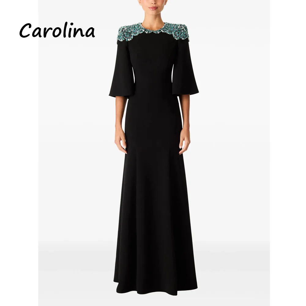 Carolina Customized Balck Crepe Party Dress Beading O-Neck Prom Dress Half Sleeves Pleat A-Line Formal Evening Dress
Carolina Customized Balck Crepe Party Dress Beading O-Neck Prom Dress Half Sleeves Pleat A-Line Formal Evening Dress