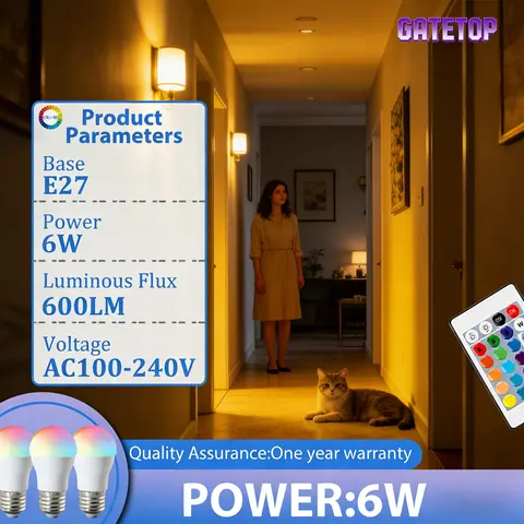 G45 Mini RGB LED Bulb 6W E27 Base Dimmable No Flicker Light with 24 Keys Remote Control AC85-265V Home Bedroom Lighting