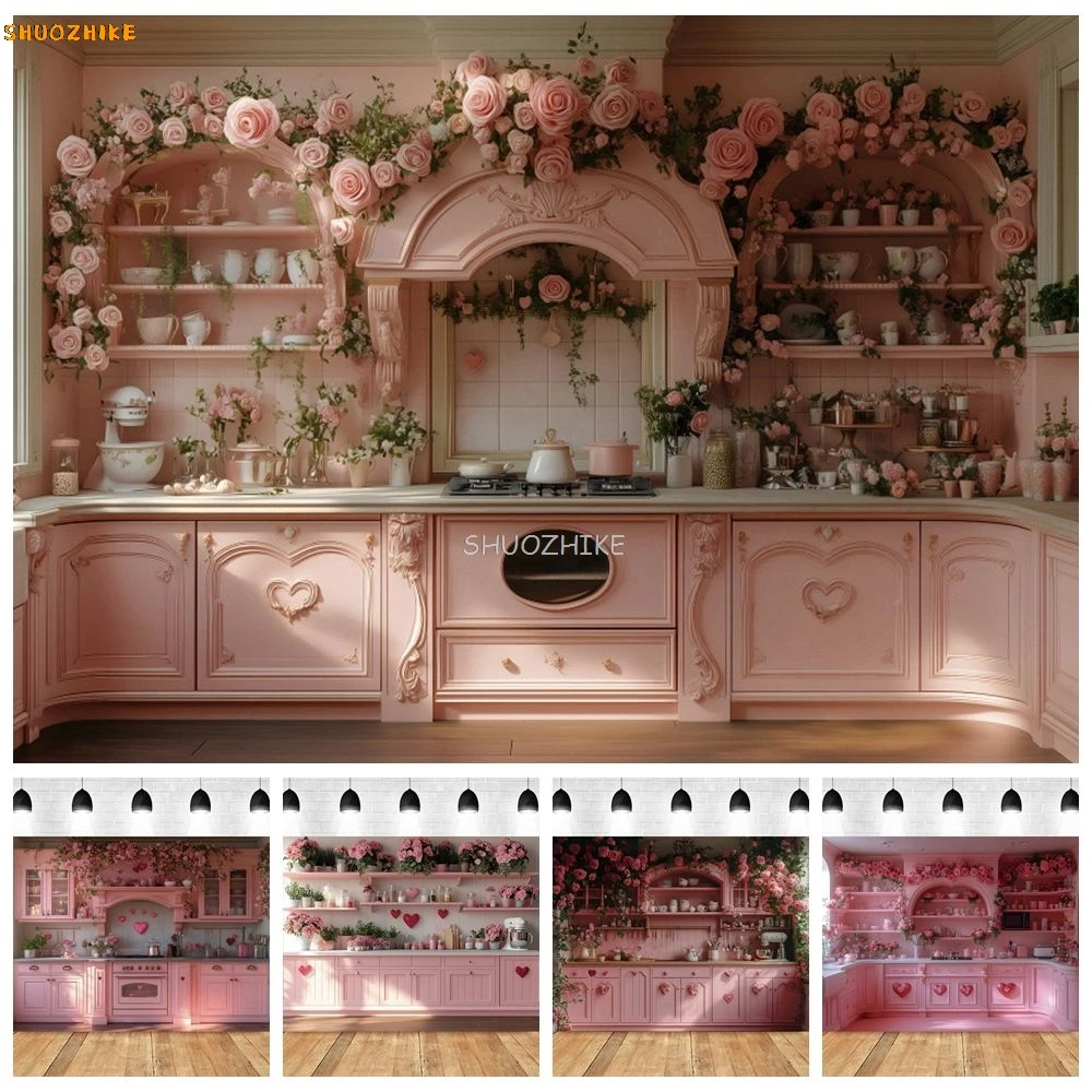 Valentine's Day Kitchen Scene Backdrop Pink Cabinet Kitchenware Couple Portrait Home Party Wall Decor Photography Background
Valentine's Day Kitchen Scene Backdrop Pink Cabinet Kitchenware Couple Portrait Home Party Wall Decor Photography Background