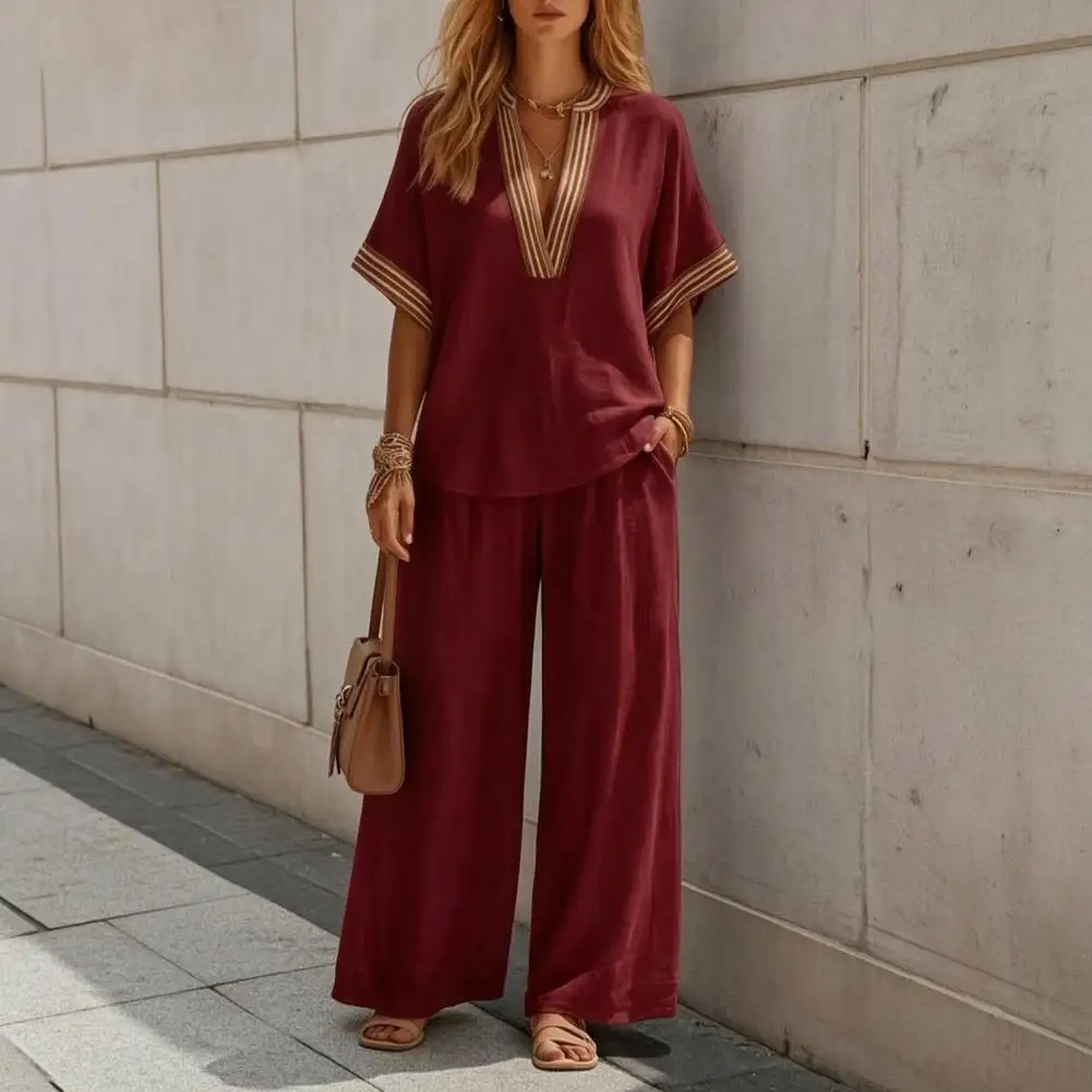 Color Block 2 Piece Sets Short Sleeve V Neck Top Wide Leg Pants Matching Set Sleeveless V-Neck Top Leisure Pants Fashion Set
Color Block 2 Piece Sets Short Sleeve V Neck Top Wide Leg Pants Matching Set Sleeveless V-Neck Top Leisure Pants Fashion Set