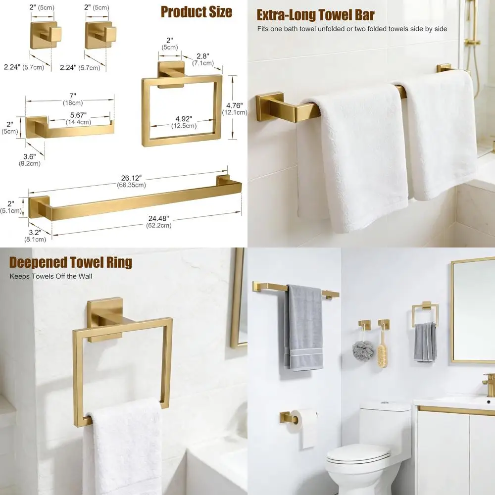 24.48 Brushed Gold Stainless Steel Bathroom Hardware Set: Towel Bar, Ring, Hooks & Paper Holder
24.48 Brushed Gold Stainless Steel Bathroom Hardware Set: Towel Bar, Ring, Hooks & Paper Holder