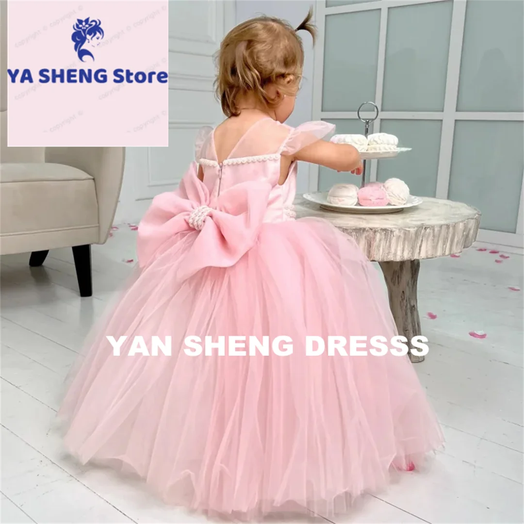 Customized Flower Girl Dresses Pink Tulle Puffy Pearls With Bow Short Sleeve For Weddings Birthday Party First Communion Gowns
Customized Flower Girl Dresses Pink Tulle Puffy Pearls With Bow Short Sleeve For Weddings Birthday Party First Communion Gowns