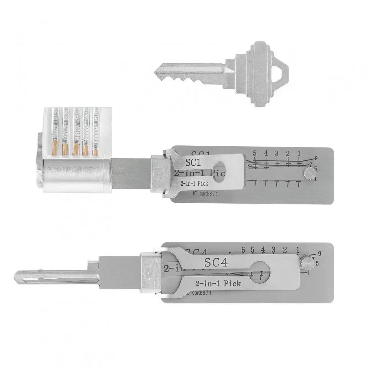 Lishi 2-в-1 ключ из нержавеющей стали для домашней двери, гражданские замки, комплект декодера SC1, инструмент для практики, набор прозрачных замков
Lishi 2-в-1 ключ из нержавеющей стали для домашней двери, гражданские замки, комплект декодера SC1, инструмент для практики, набор прозрачных замков
