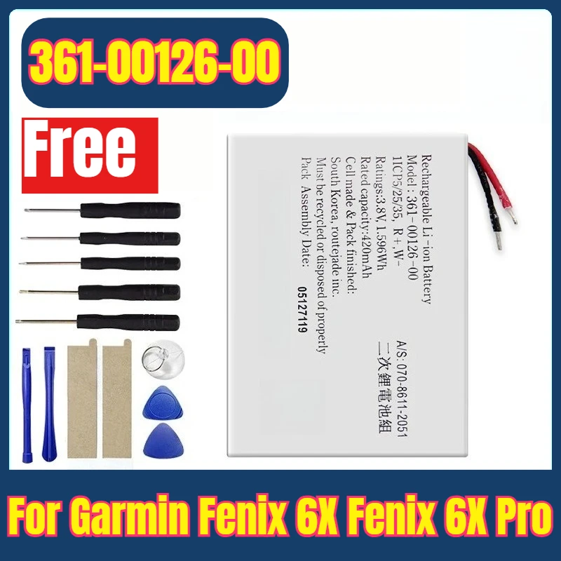 361-00126-00 Replacement Battery 361-00126-00 for Garmin Fenix 6X Fenix 6X Pro 420MAH Smart Watch Battery + Free Tools
361-00126-00 Replacement Battery 361-00126-00 for Garmin Fenix 6X Fenix 6X Pro 420MAH Smart Watch Battery + Free Tools