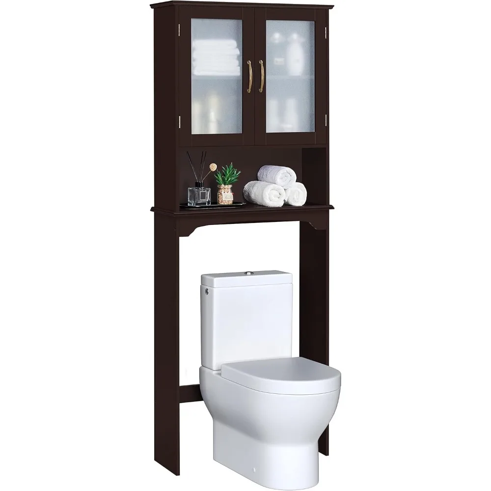 Toilet Storage with 2-Door Tempered Glass Cabinet, Wooden Space-Saving with Toilet Rack and Inner Adjustable Shelf
Toilet Storage with 2-Door Tempered Glass Cabinet, Wooden Space-Saving with Toilet Rack and Inner Adjustable Shelf
