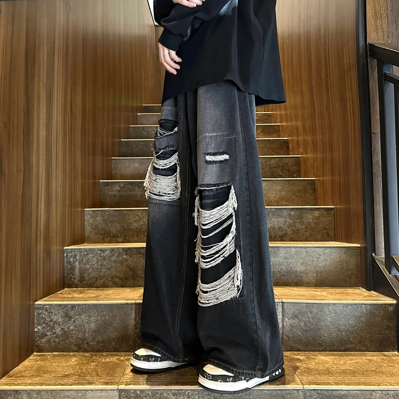 Trendy Streetwear Hip Hop Men's Jeans Distred Loose Wide Leg Long Trousers Casual Straight Leg Jeans Summer Faion
Trendy Streetwear Hip Hop Men's Jeans Distred Loose Wide Leg Long Trousers Casual Straight Leg Jeans Summer Faion