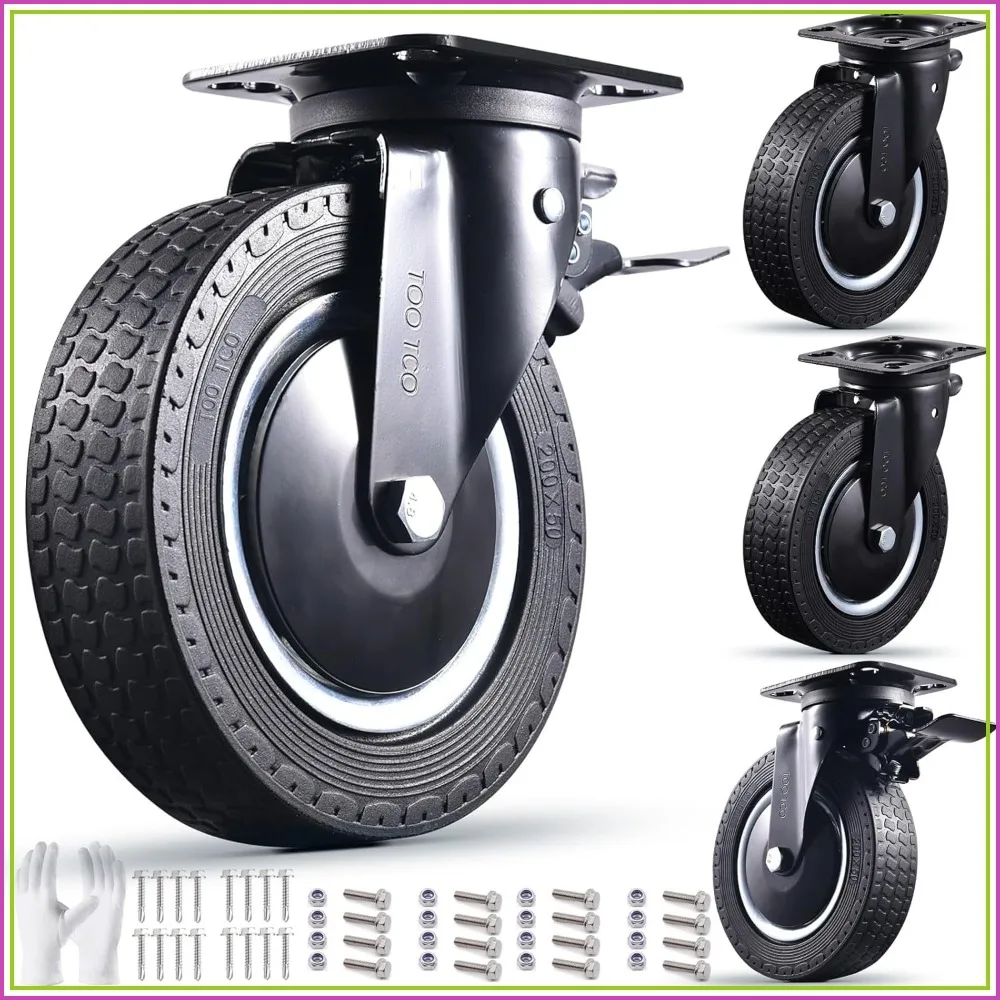 8 Inch Heavy Duty Caster Wheels Set of 4 - 3200 Lbs Load, Swivel Locking with Brake, Rubber Wheels for Cart, Workbench, Furniture, Includes Bolts
8 Inch Heavy Duty Caster Wheels Set of 4 - 3200 Lbs Load, Swivel Locking with Brake, Rubber Wheels for Cart, Workbench, Furniture, Includes Bolts