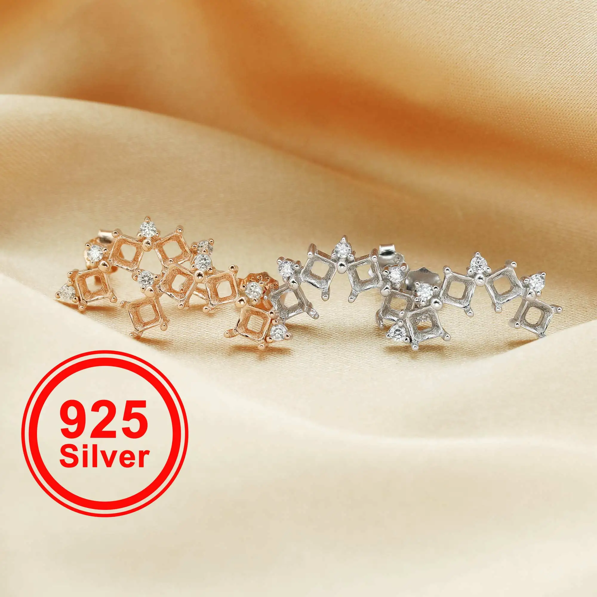 3MM Square Prong Studs Earrings Settings,4 Stone Curved Solid 925 Sterling Silver Rose Gold Plated Earrings,DIY Earrings 1706102
3MM Square Prong Studs Earrings Settings,4 Stone Curved Solid 925 Sterling Silver Rose Gold Plated Earrings,DIY Earrings 1706102