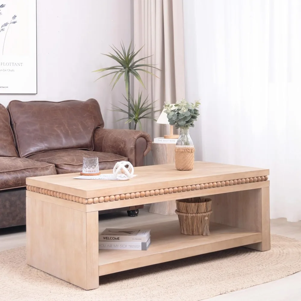 Wooden Coffee Table with Beaded Trim, 47.6" Rectangle Mid Century Modern Wood Center Table with Open Storage Shelf, Farmhouse So
Wooden Coffee Table with Beaded Trim, 47.6" Rectangle Mid Century Modern Wood Center Table with Open Storage Shelf, Farmhouse So