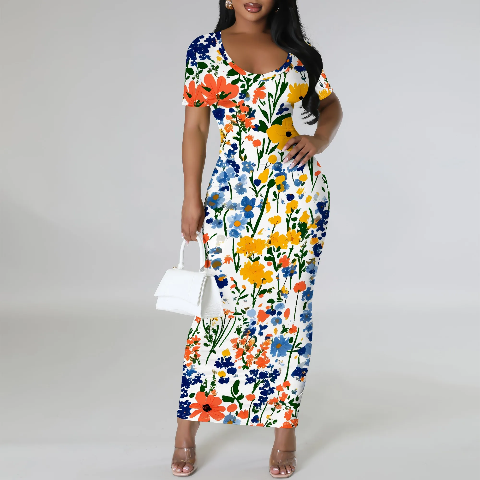 Stylish Women's Summer Dress Featuring Short Sleeves Round Neck Tight Fit Vibrant Floral Pattern
Stylish Women's Summer Dress Featuring Short Sleeves Round Neck Tight Fit Vibrant Floral Pattern