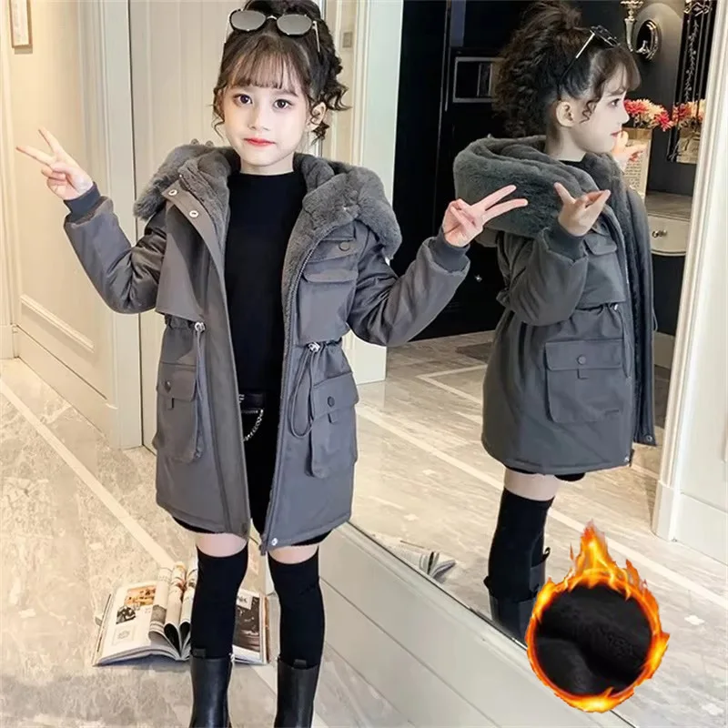 Верхняя одежда с капюшоном для подростков, зимние бархатные хлопковые пальто для девочек, детское повседневное однотонное пальто, теплые утепленные куртки для больших детей
Верхняя одежда с капюшоном для подростков, зимние бархатные хлопковые пальто для девочек, детское повседневное однотонное пальто, теплые утепленные куртки для больших детей