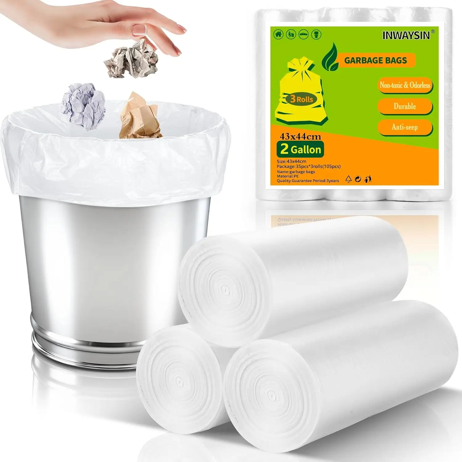 Clear 2 Gallon Garbage Bags - Unscented Strong Mini Trash Can Liners for Kitchen Bedroom Office, 105 Count
Clear 2 Gallon Garbage Bags - Unscented Strong Mini Trash Can Liners for Kitchen Bedroom Office, 105 Count