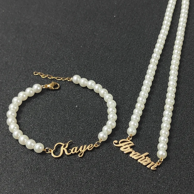 Customized Personalized Name Round Pearl Set Necklace Bracelet Letter Stainless Steel Women's Party Birthday Gift Fashion Set
Customized Personalized Name Round Pearl Set Necklace Bracelet Letter Stainless Steel Women's Party Birthday Gift Fashion Set