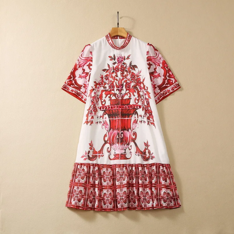 European and American women's clothing 2023 autumn new Stand collar Five-quarter sleeve beaded court print Fashion dress XXL
European and American women's clothing 2023 autumn new Stand collar Five-quarter sleeve beaded court print Fashion dress XXL