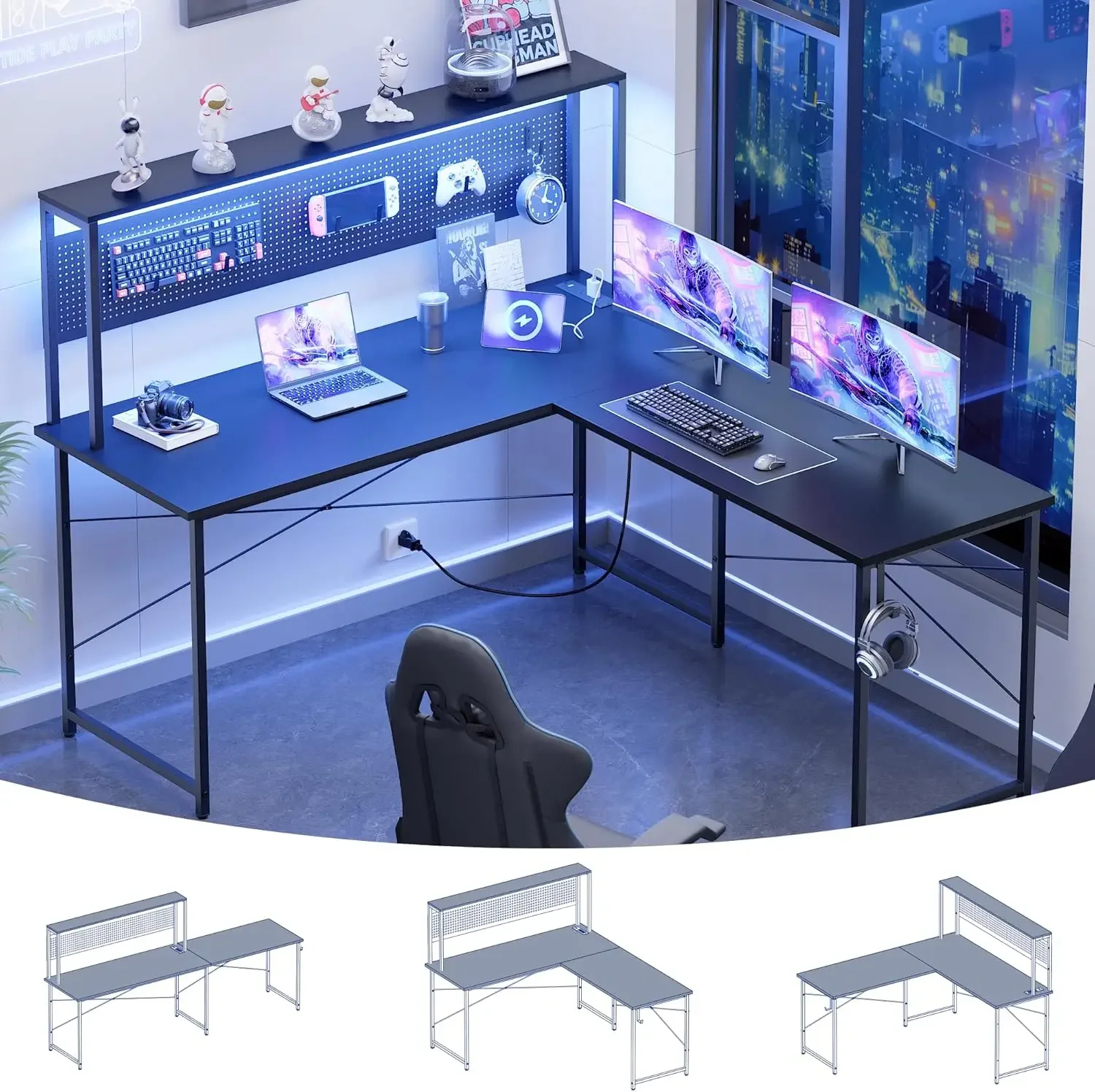 Игровой L-образный стол 60 дюймов с LED-подсветкой и розетками, угловой компьютерный стол с перфорированной панелью для хранения
Игровой L-образный стол 60 дюймов с LED-подсветкой и розетками, угловой компьютерный стол с перфорированной панелью для хранения
