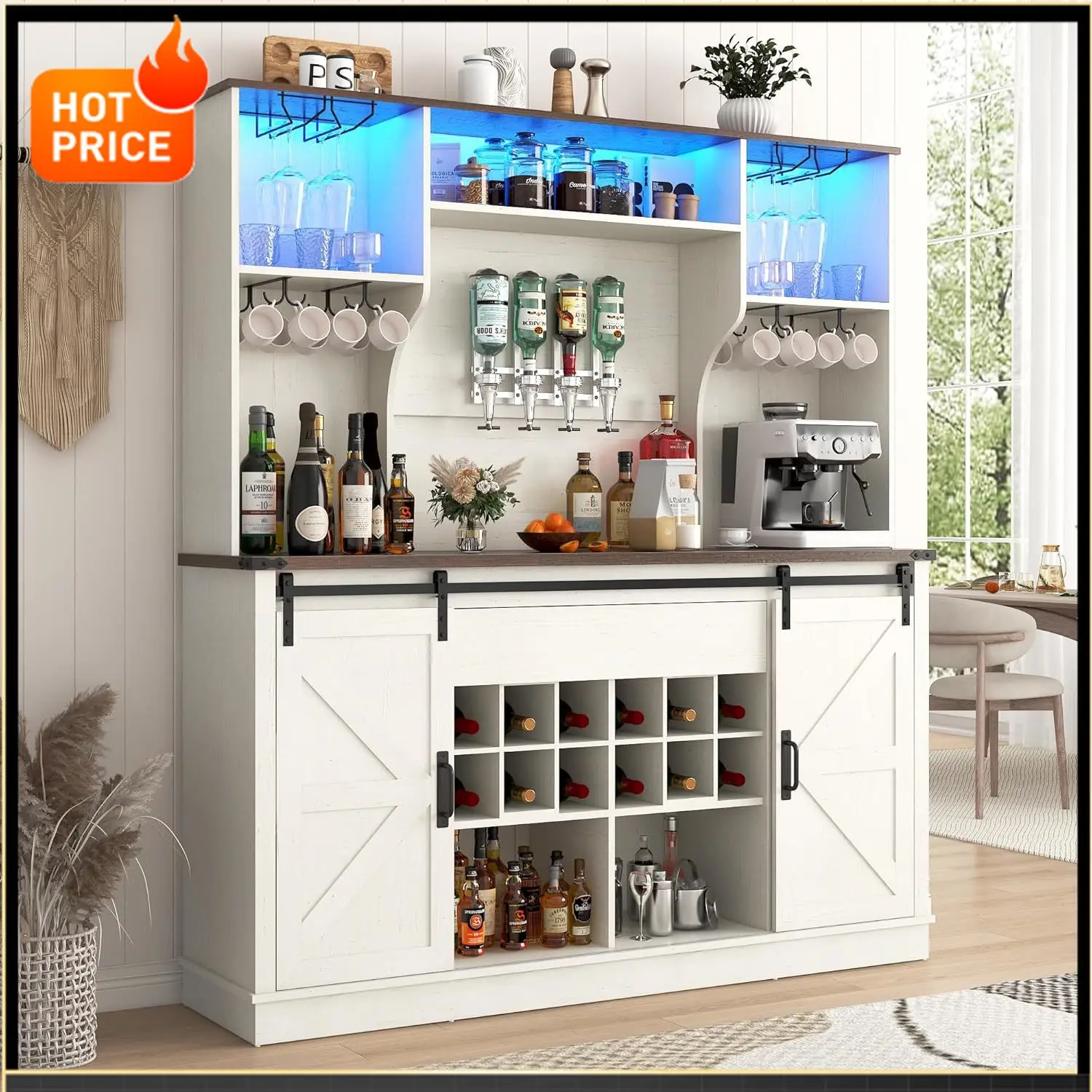 Бестселлер: Кофейный шкаф в стиле фермерского дома с LED-подсветкой, зарядной станцией и раздвижными дверцами - 63 дюйма (Ш) x 71 дюйм (В), большая винная полка, сборная конструкция
Бестселлер: Кофейный шкаф в стиле фермерского дома с LED-подсветкой, зарядной станцией и раздвижными дверцами - 63 дюйма (Ш) x 71 дюйм (В), большая винная полка, сборная конструкция