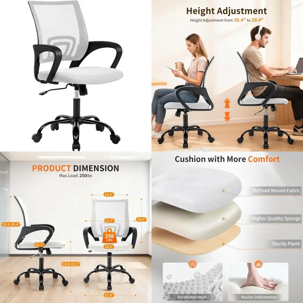 Ergonomic White Mesh Office Chair with Lumbar Support, Adjustable Swivel Seat for Back Pain Relief
Ergonomic White Mesh Office Chair with Lumbar Support, Adjustable Swivel Seat for Back Pain Relief