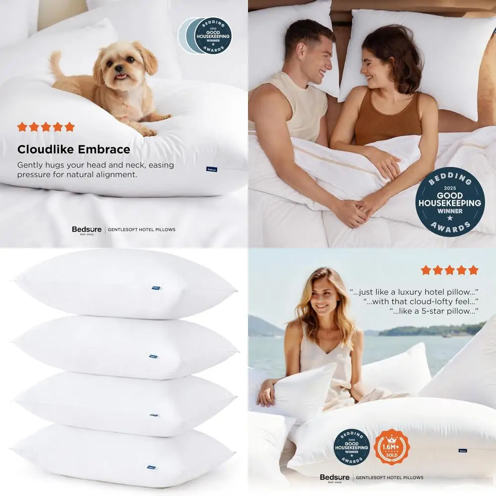 Queen Size Soft Pillows 4-Piece Set - Plush, Supportive Sleep Pillows, Hotel-Quality Down Alternative for Side and Back Sleepers
Queen Size Soft Pillows 4-Piece Set - Plush, Supportive Sleep Pillows, Hotel-Quality Down Alternative for Side and Back Sleepers