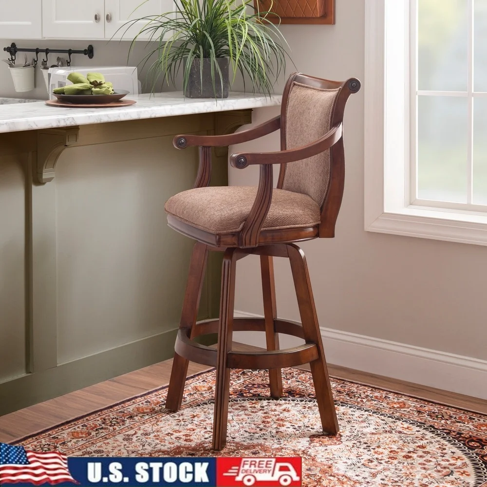 Wood Swivel Bar Stool with Arms Rubberwood Construction Comfort Upholstered Seat Brown Tweed Dining Kitchen Counterpiece
Wood Swivel Bar Stool with Arms Rubberwood Construction Comfort Upholstered Seat Brown Tweed Dining Kitchen Counterpiece