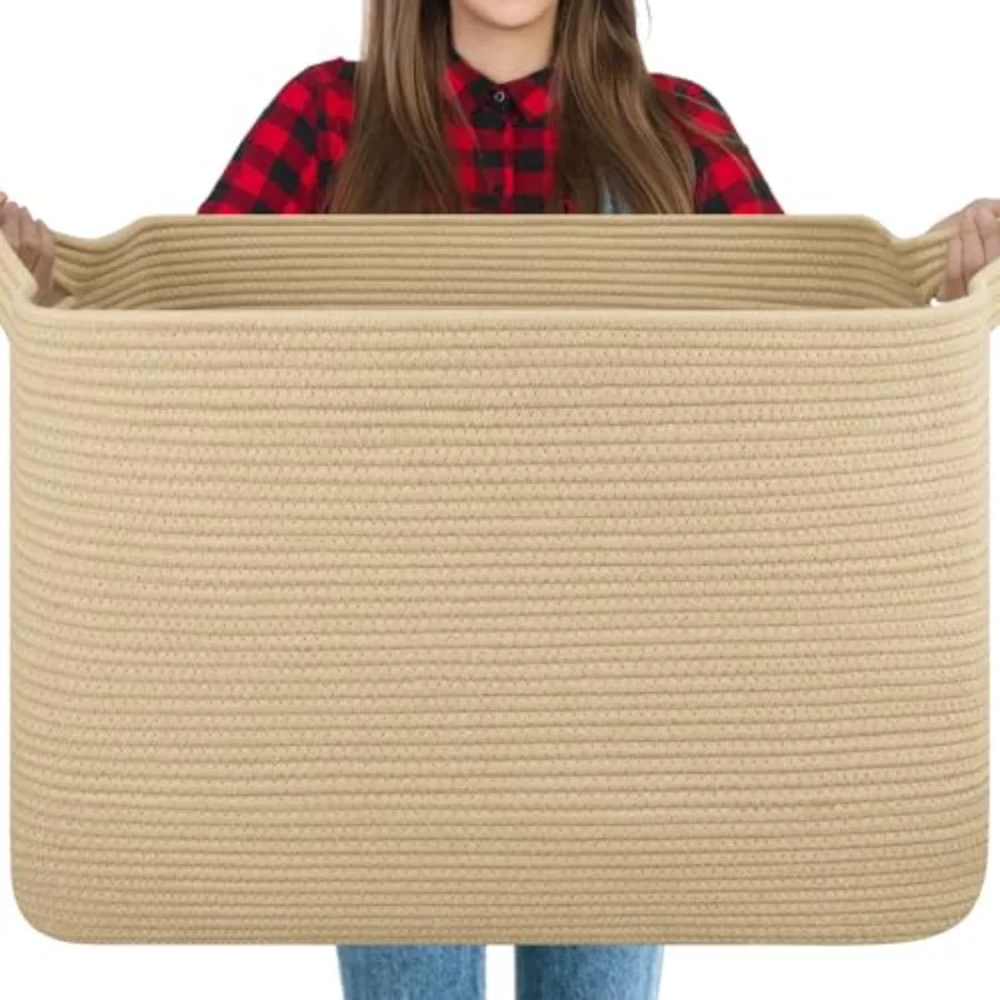 118L Extra Large Blanket Basket, 24.8"x17.7"x16.2" Woven Rope Baskets for Storage, Nursery Blanket Storage for Living Room, Toy
118L Extra Large Blanket Basket, 24.8"x17.7"x16.2" Woven Rope Baskets for Storage, Nursery Blanket Storage for Living Room, Toy