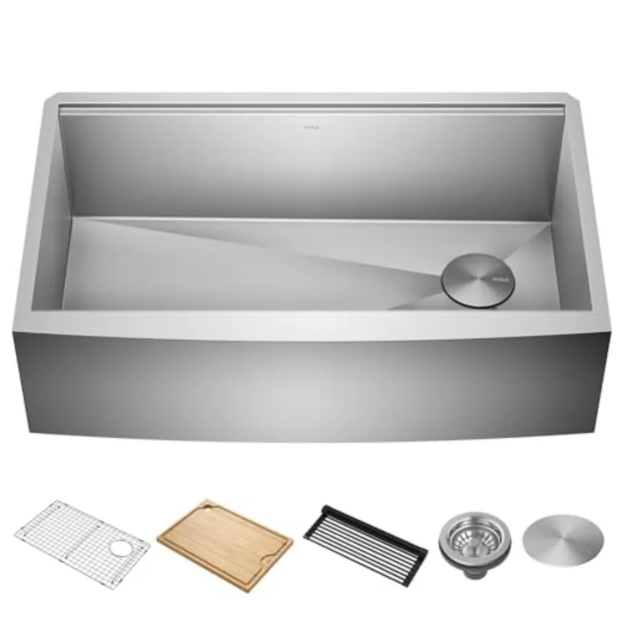 Kore 33-Inch Farmhouse Workstation 16 Gauge Single Bowl Stainless Steel Kitchen Sink with Accessories, KWF210-33
Kore 33-Inch Farmhouse Workstation 16 Gauge Single Bowl Stainless Steel Kitchen Sink with Accessories, KWF210-33