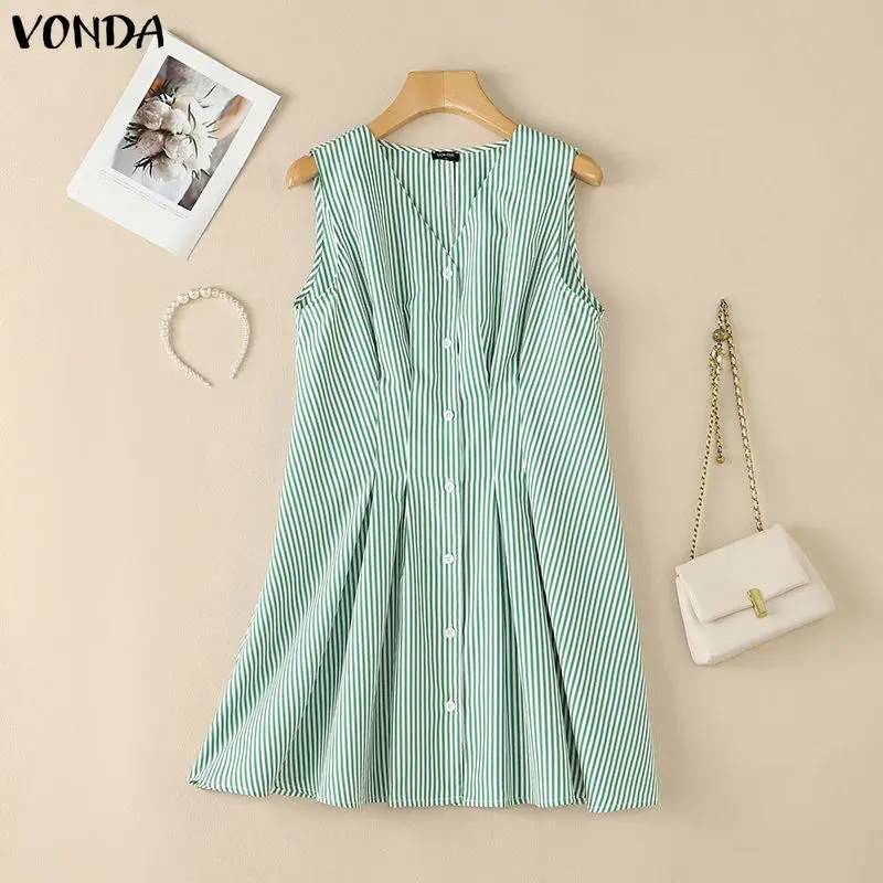 Plus Size VONDA Women Dress Summer Party Striped Sundress 2026 Vintage V Neck Beach Vestido Sleeveless A-Line Bohemian Robe
Plus Size VONDA Women Dress Summer Party Striped Sundress 2026 Vintage V Neck Beach Vestido Sleeveless A-Line Bohemian Robe