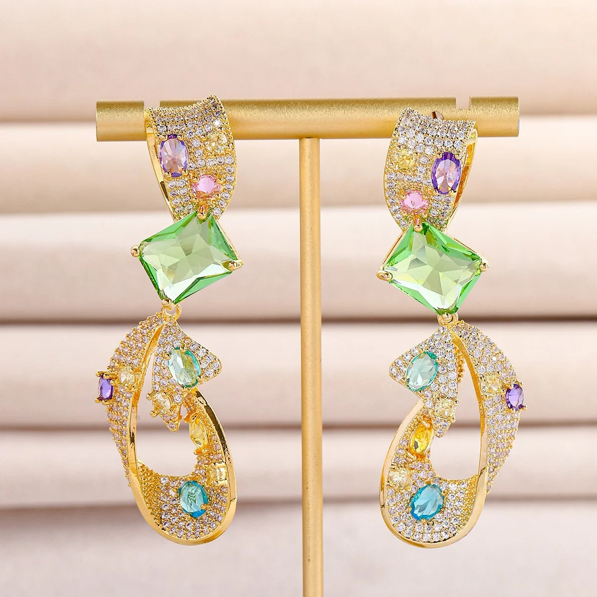 925 Silver Needle Gold Plated Multicolor Gemstone CZ Drop Earrings, Sparkling Luxury Statement Jewelry for Women
925 Silver Needle Gold Plated Multicolor Gemstone CZ Drop Earrings, Sparkling Luxury Statement Jewelry for Women