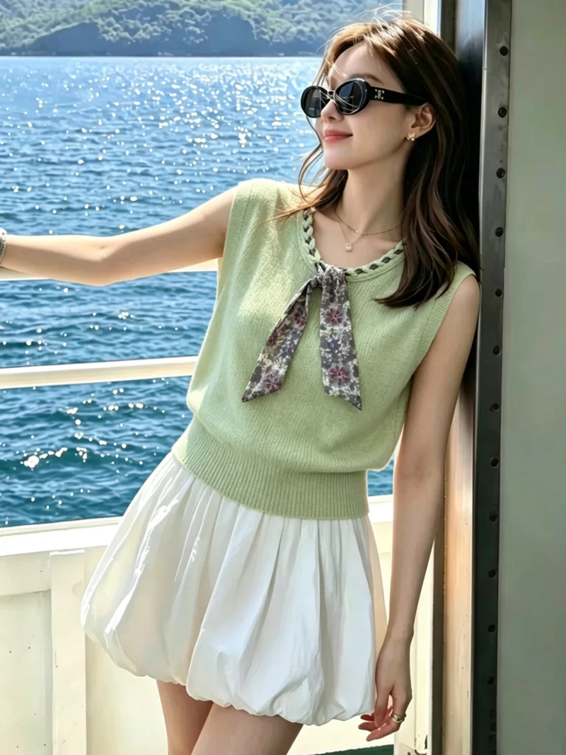 Recommended Self-Purchase Lightweight V-Neck Knitwear with Silk Scarf Women's Summer Anti-Aging Fashionable Top Fly Sleeve
Recommended Self-Purchase Lightweight V-Neck Knitwear with Silk Scarf Women's Summer Anti-Aging Fashionable Top Fly Sleeve