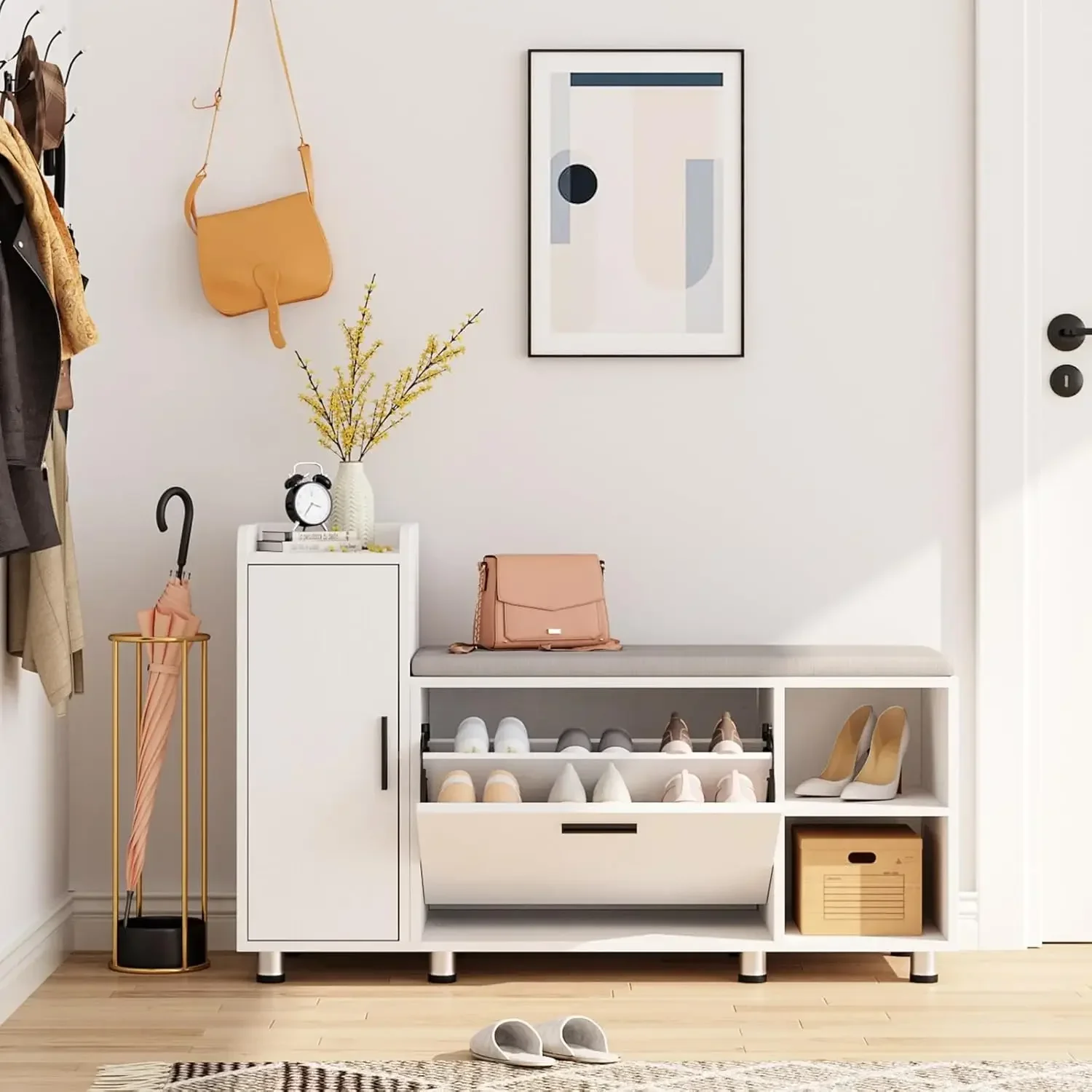Shoe Storage Bench with Flip Drawer Shoe Cabinet, 8 Adjustable Metal Feet, White
Shoe Storage Bench with Flip Drawer Shoe Cabinet, 8 Adjustable Metal Feet, White