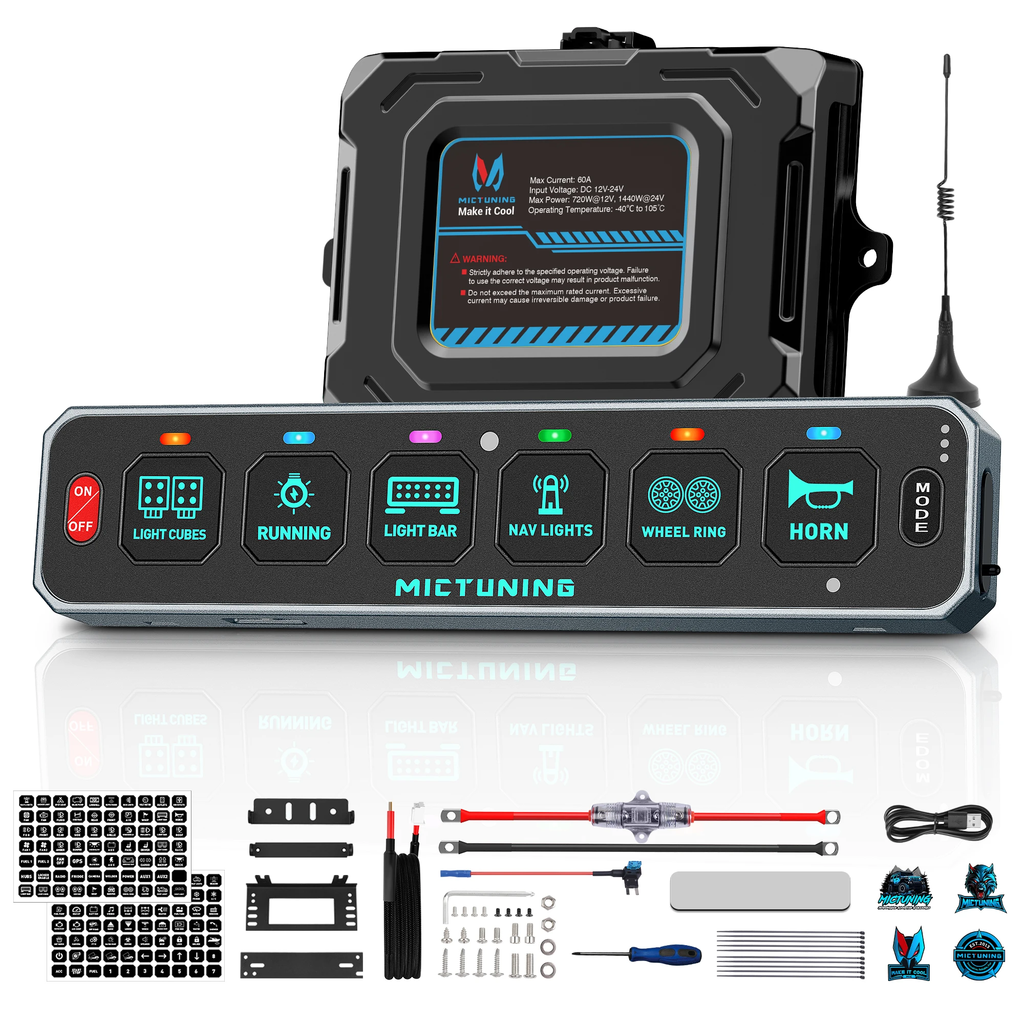 MICTUNING MS-W 6 Gang Wireless Switch Panel,197FT Range RGB Auto-dimming Backlit,Circuit Control Relay System Box for Truck SUV
MICTUNING MS-W 6 Gang Wireless Switch Panel,197FT Range RGB Auto-dimming Backlit,Circuit Control Relay System Box for Truck SUV