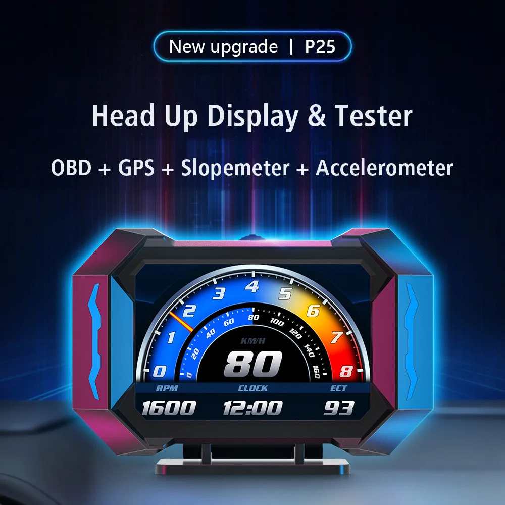 12V Car Digital Speedometer P25 OBD2 HUD Head Up Display GPS Slope Meter Accelerometer Clock Mileage Gauge On Board Computer
12V Car Digital Speedometer P25 OBD2 HUD Head Up Display GPS Slope Meter Accelerometer Clock Mileage Gauge On Board Computer