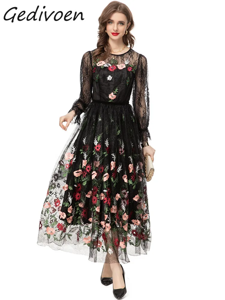 Gedivoen Autumn Fashion Runway Vintage Mesh Dress Women Lantern Sleeve Embroidery Holiday Party High Waist Slim Lace Long Dress
Gedivoen Autumn Fashion Runway Vintage Mesh Dress Women Lantern Sleeve Embroidery Holiday Party High Waist Slim Lace Long Dress