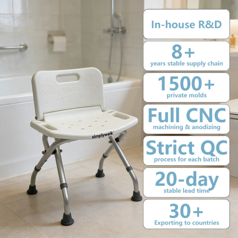 Simplywalk Aluminum Alloy 136KG Bath Shower Chair Folding Bathroom Senior People UKCA Private Label Service
Simplywalk Aluminum Alloy 136KG Bath Shower Chair Folding Bathroom Senior People UKCA Private Label Service