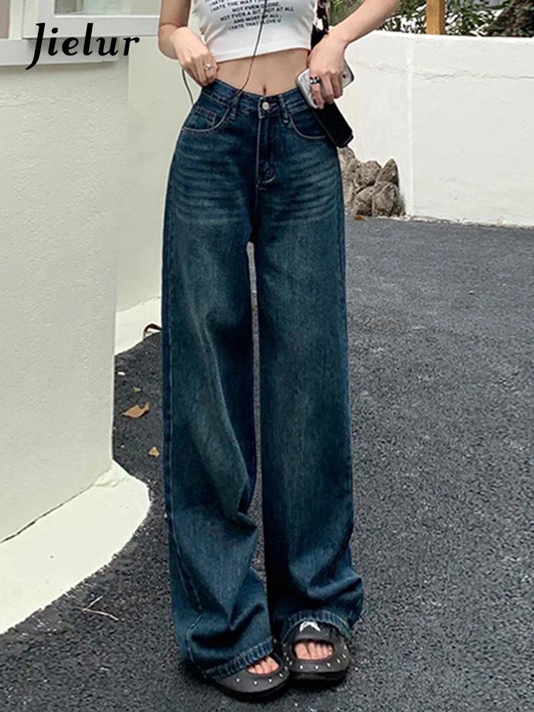 Jielur Vintage Blue High Waist Female Jeans Straight Casual Solid Color Loose Fashion Women Wide Leg Pants Simple Office Ladies
Jielur Vintage Blue High Waist Female Jeans Straight Casual Solid Color Loose Fashion Women Wide Leg Pants Simple Office Ladies