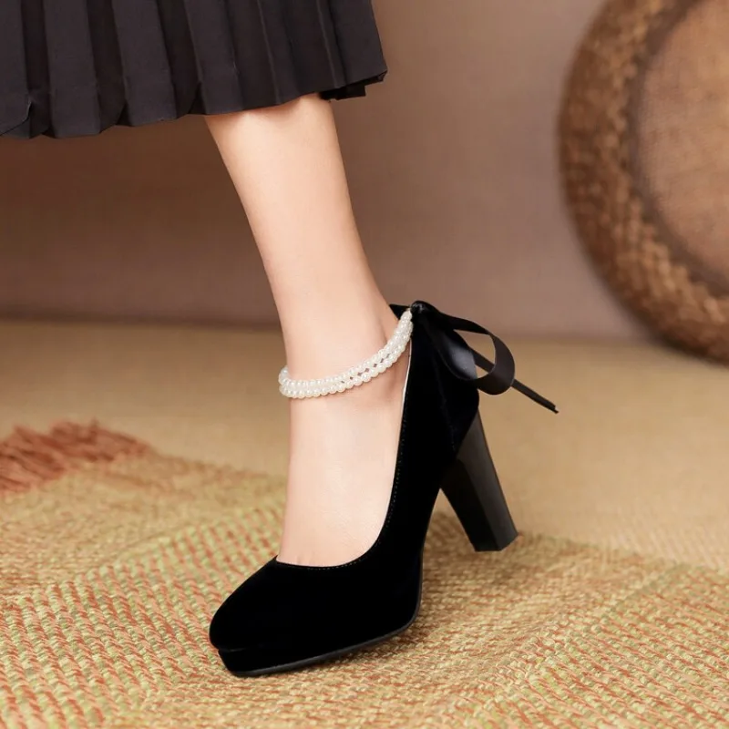 Flock Women's High Heels Pumps Shoes 2025 Fashion Strap Black Red Heeled Party Wedding Office Shoes Female Platform 
Flock Women's High Heels Pumps Shoes 2025 Fashion Strap Black Red Heeled Party Wedding Office Shoes Female Platform