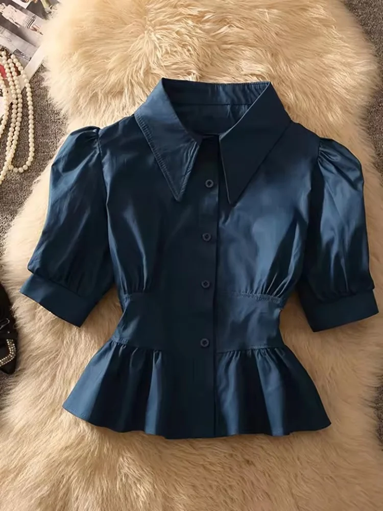 Unique Short Waist-Cinching Shirt Women Korean Bubble Sleeve Turn-down Collar Summer Shirt Short Tops
Unique Short Waist-Cinching Shirt Women Korean Bubble Sleeve Turn-down Collar Summer Shirt Short Tops